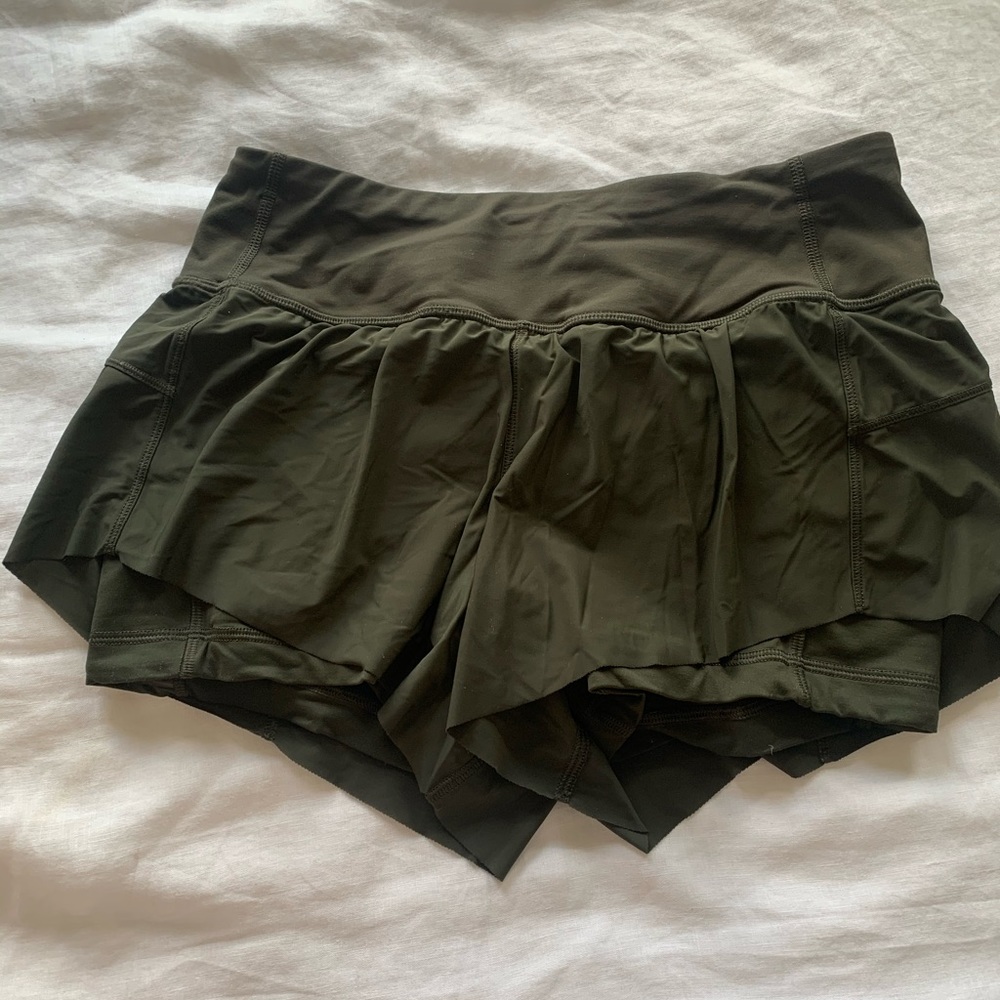 Lululemon olive green shorts w built in spandex